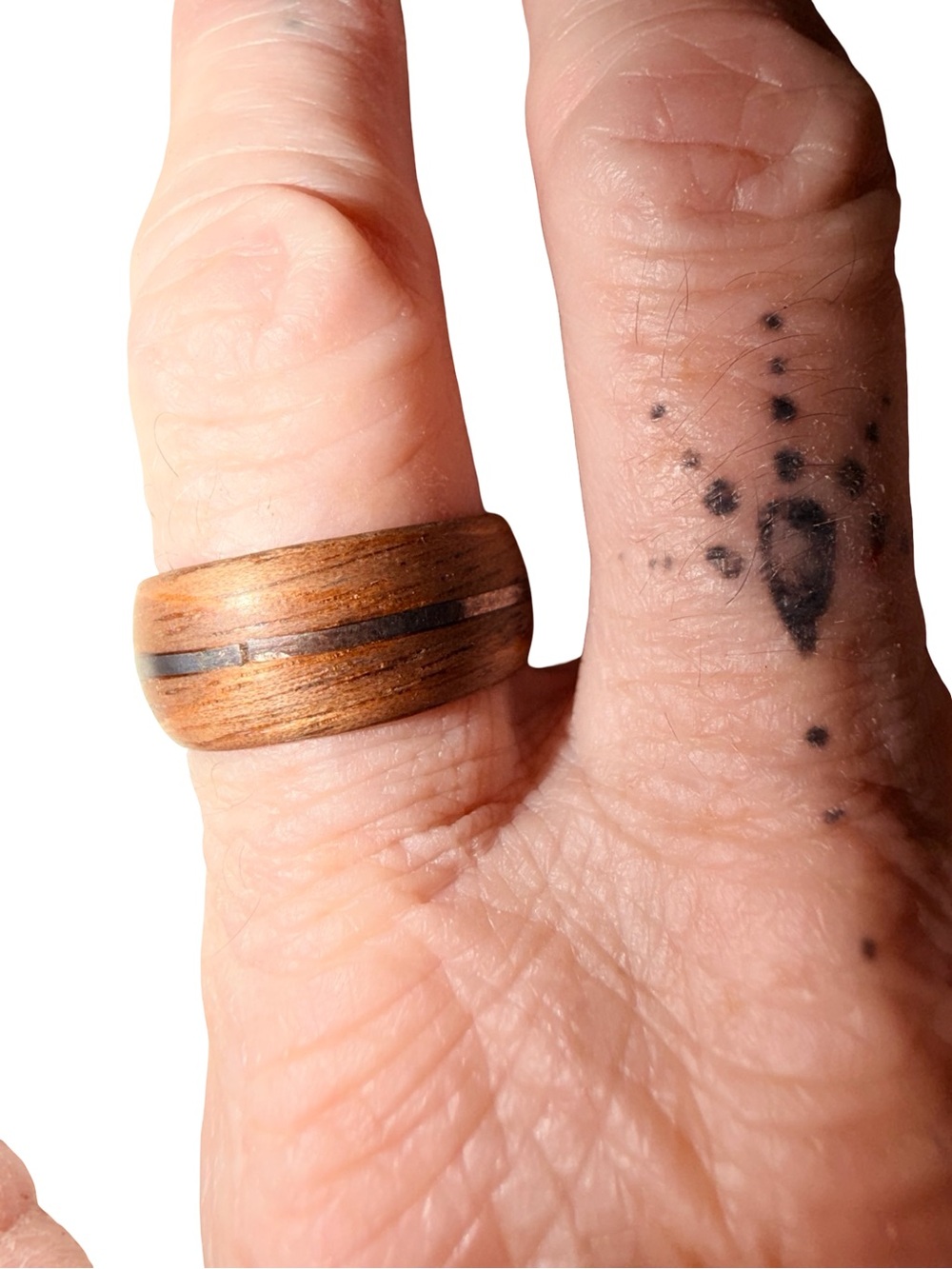 Artisan Unisex Wooden .925 silver Inlay Ring in natural wood